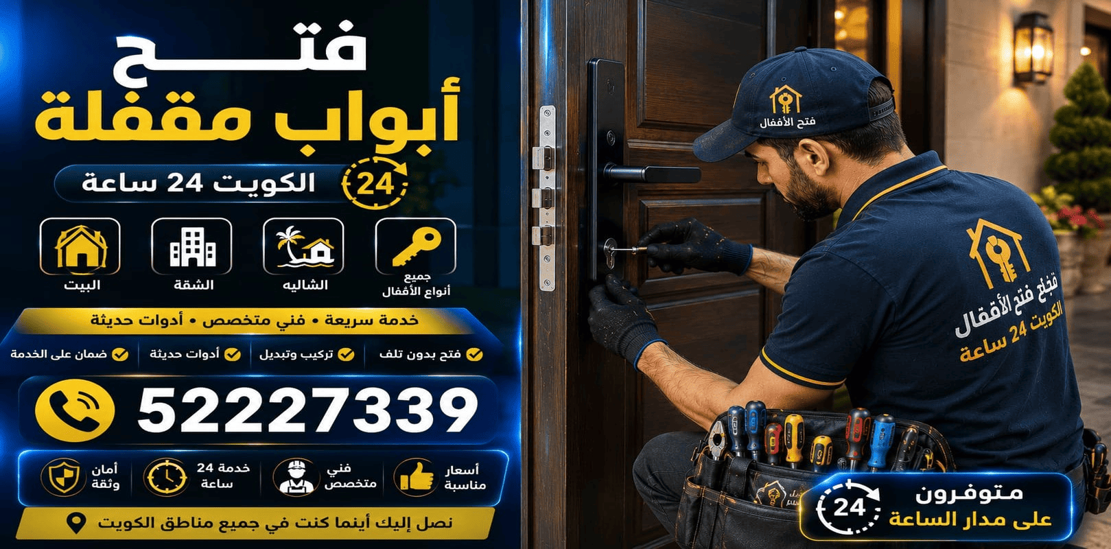 فتح أقفال أبواب القرين 24 ساعة | فني أقفال متنقل 52227339